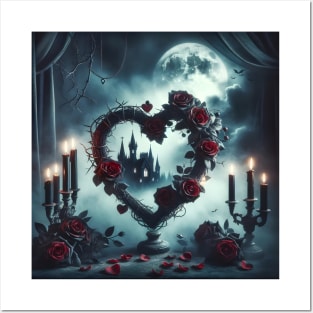 Gothic Valentines Day Heart-Shaped Wreath Posters and Art